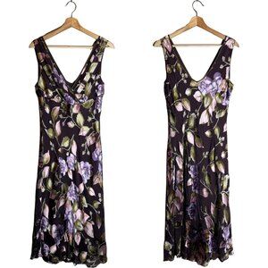 Vintage JOi Silk Floral Midi Slip Dress Women's 12 Brown Formal Fairy Whimsy Y2K